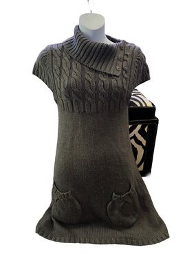 Sweater Project Vintage Gray Knit Sweater Dress Button Cowl Neck Size M
